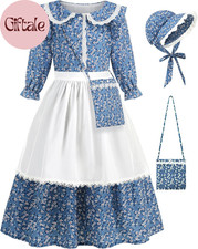 Girls Pioneer Costume Floral Colonial Prairie Dress for Little Kids