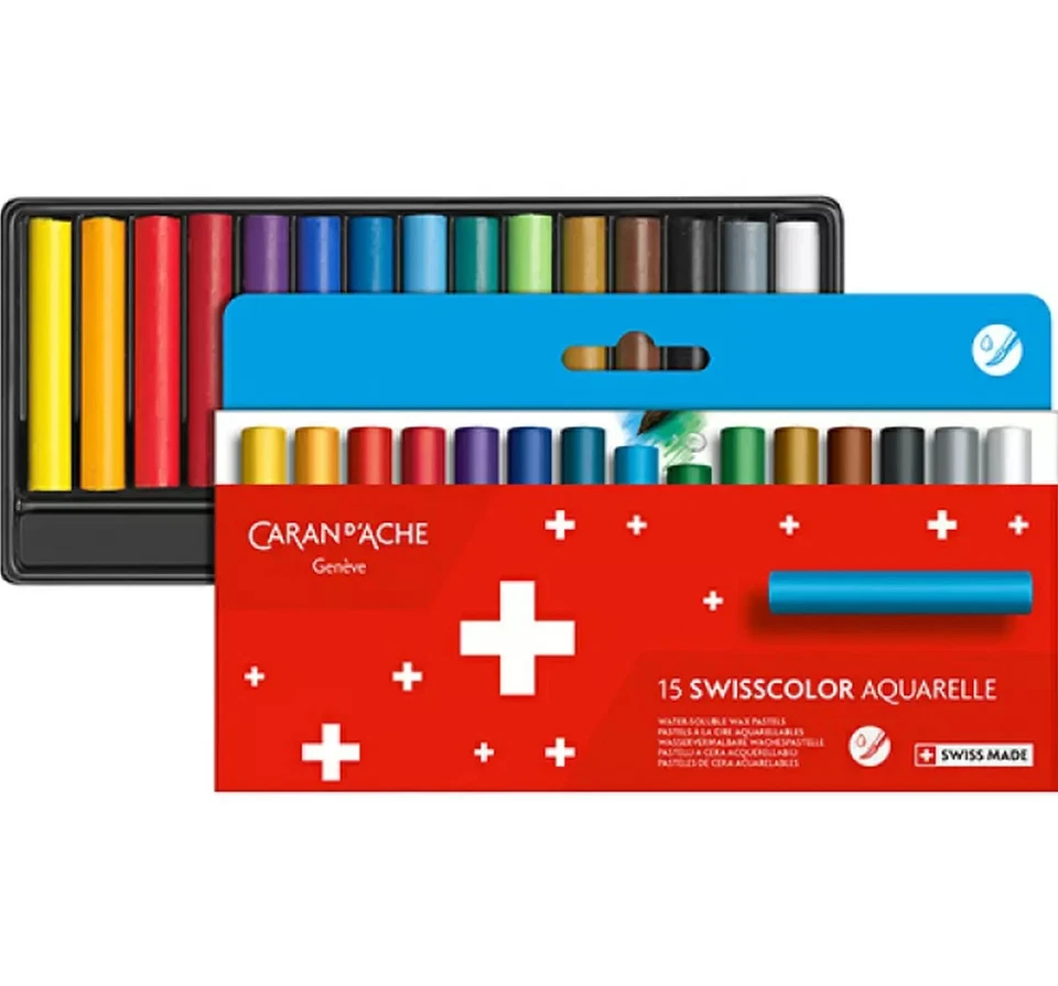 Caran d'Ache Swisscolor Water Soluble Wax Pastels 15 Assorted Colours