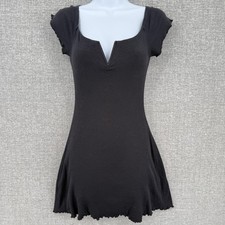 Urban Outfitters Dress Womens S Petites Black Mini Ruffle V-Neck LBD T-shirt