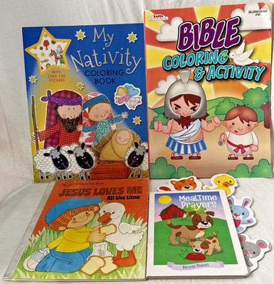 Lot 4 books Nativity Coloring Book, Bible Coloring and Activity, Jesus Loves Me