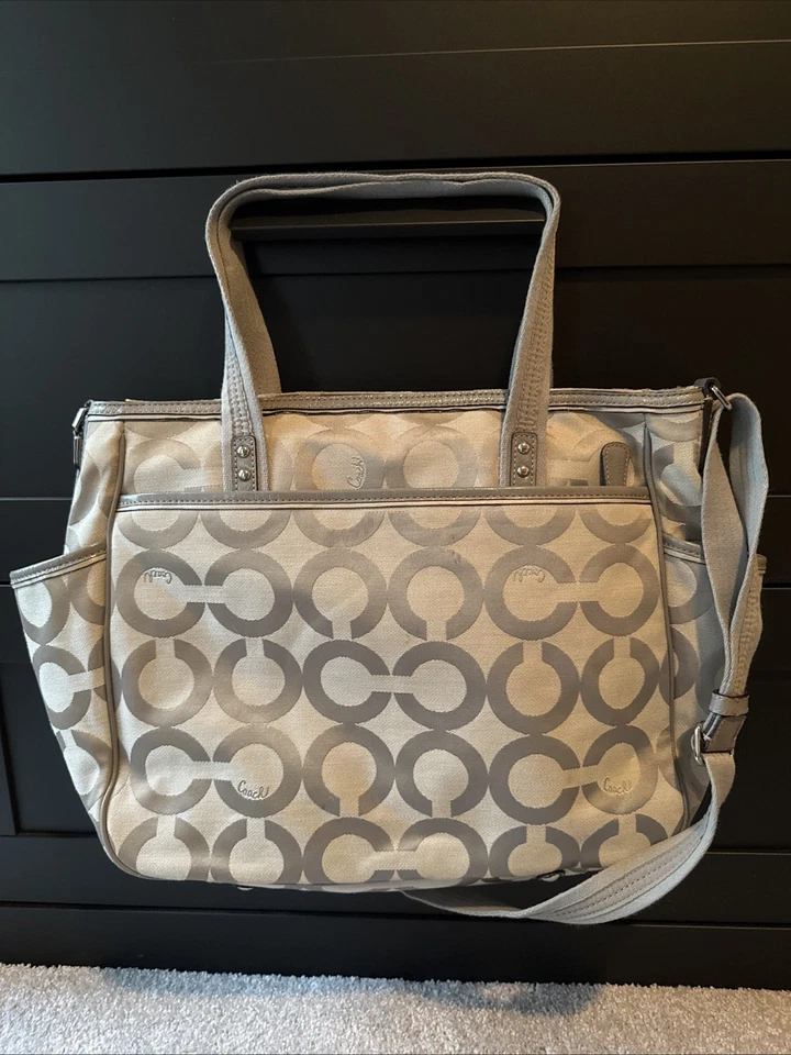 Сумка с короткими ручками Coach Signature OP Art C светло-серая многофункциональная для детских подгузников 16981 - Изображение 2 из 4