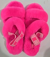 WOMENS SIZE 6 UGG PLUSH BRIGHT PINK LAMBSWOOL SLIPPERS - NWOB