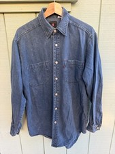 Vintage Levis Denim Shirt Mens Small Red Tab Western Metal Buttons 90s Blue