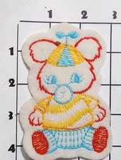 Teddy Bear Patch Embroidered Sew On Applique Upcycle Costume c1960 Beanie