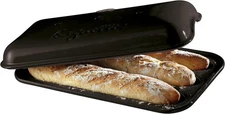 Emile Henry Baguette French Bread Baker Ceramic 3-Loaf Pan CHARCOAL UNUSED
