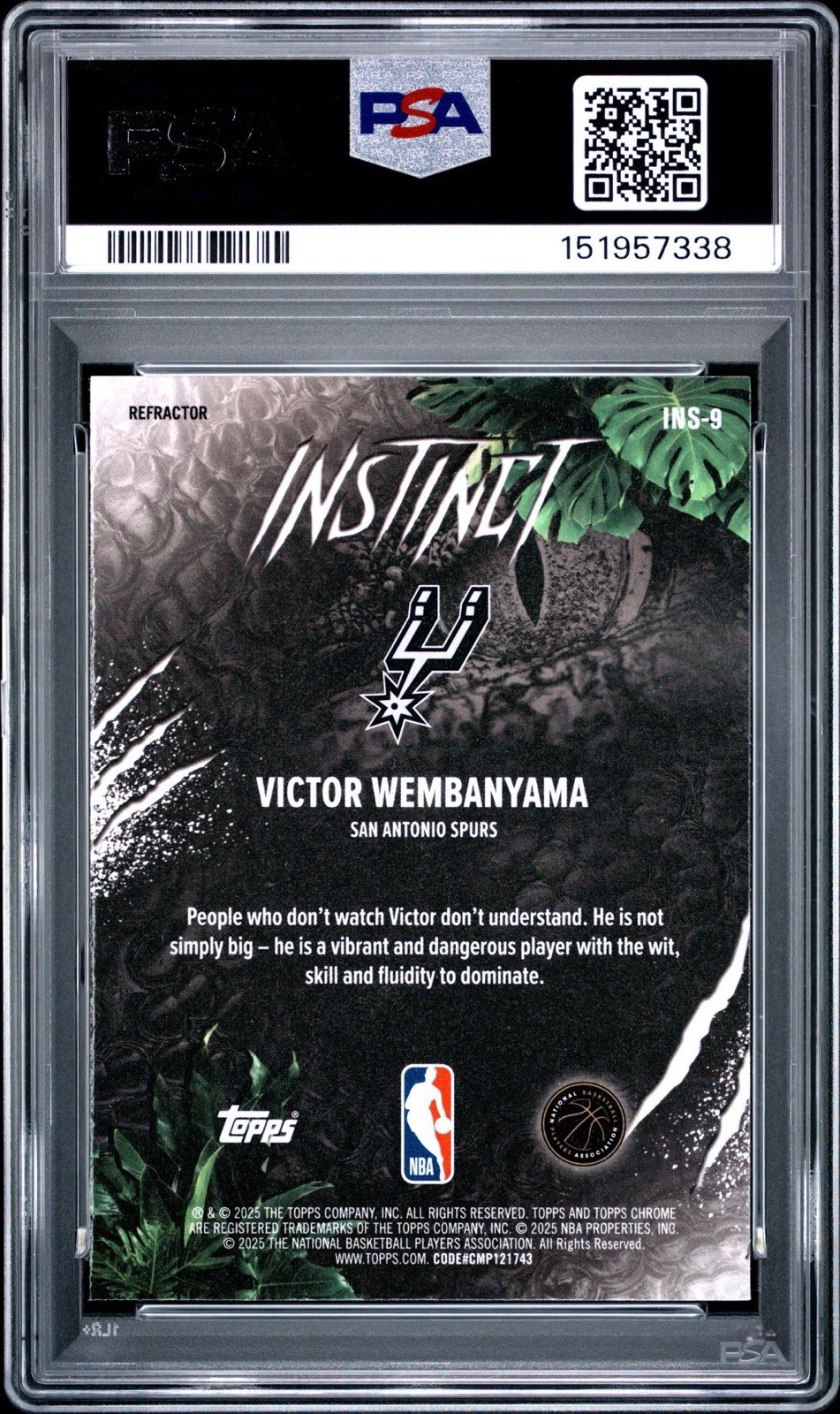2025-26 Topps Chrome Victor Wembanyama Instinct Refractor #INS-9 Spurs PSA 10 view 2