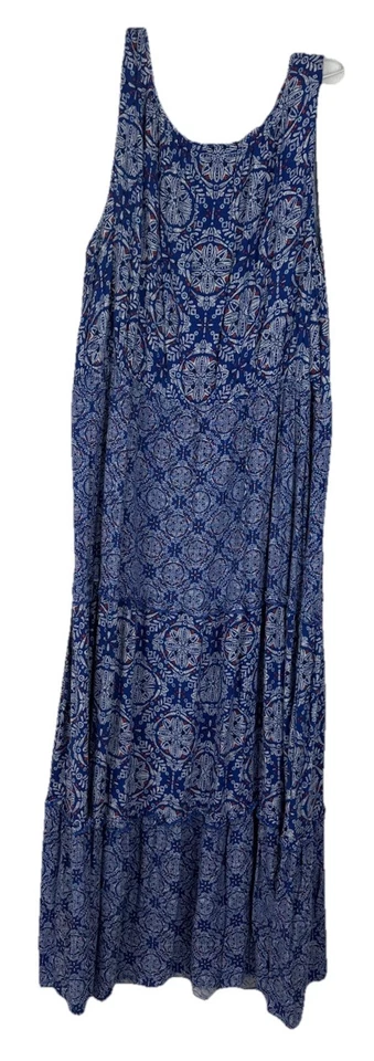 Maxi Vestido Mujer Plus Boho Azul Geométrico Talla 2X Borla en Niveles Foto 2 de 4