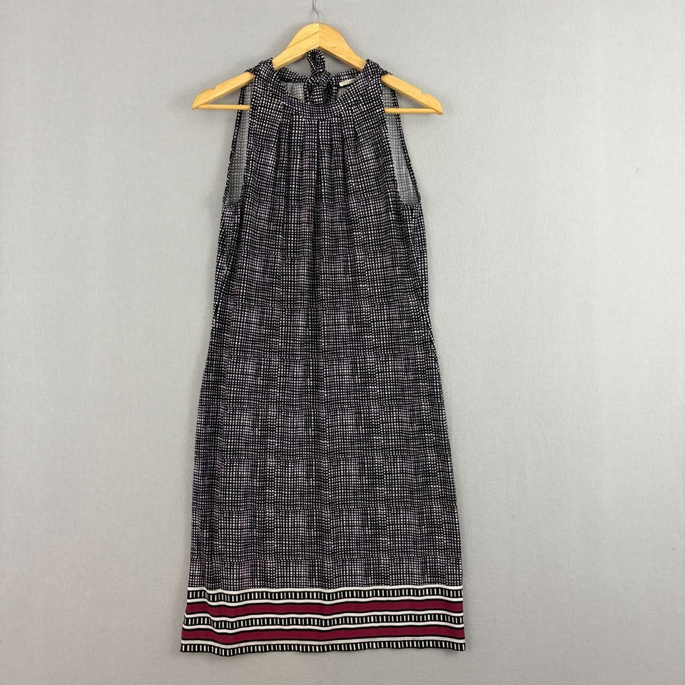 Jane Lamerton Dress Womens 10 Shift Midi Grid Print Halter Party Cocktail Chic
