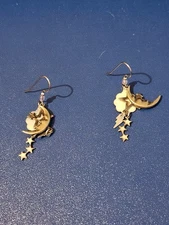 Sterling Silver Moon and Star Dangle Earrings