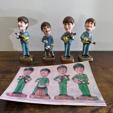 Vintage BEATLES BOBBLE HEADS 3.75" CAR HEAD NODDERS Complete Set CAKE TOPPERS