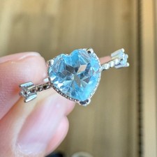 925 Sterling Silver Ring Heart Blue 6x6mm Natural Topaz Gemstone Zircon Gift