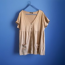 ASOS DESIGN Beige V-Neck Short Sleeve Shift Dress Button Front Pockets 12