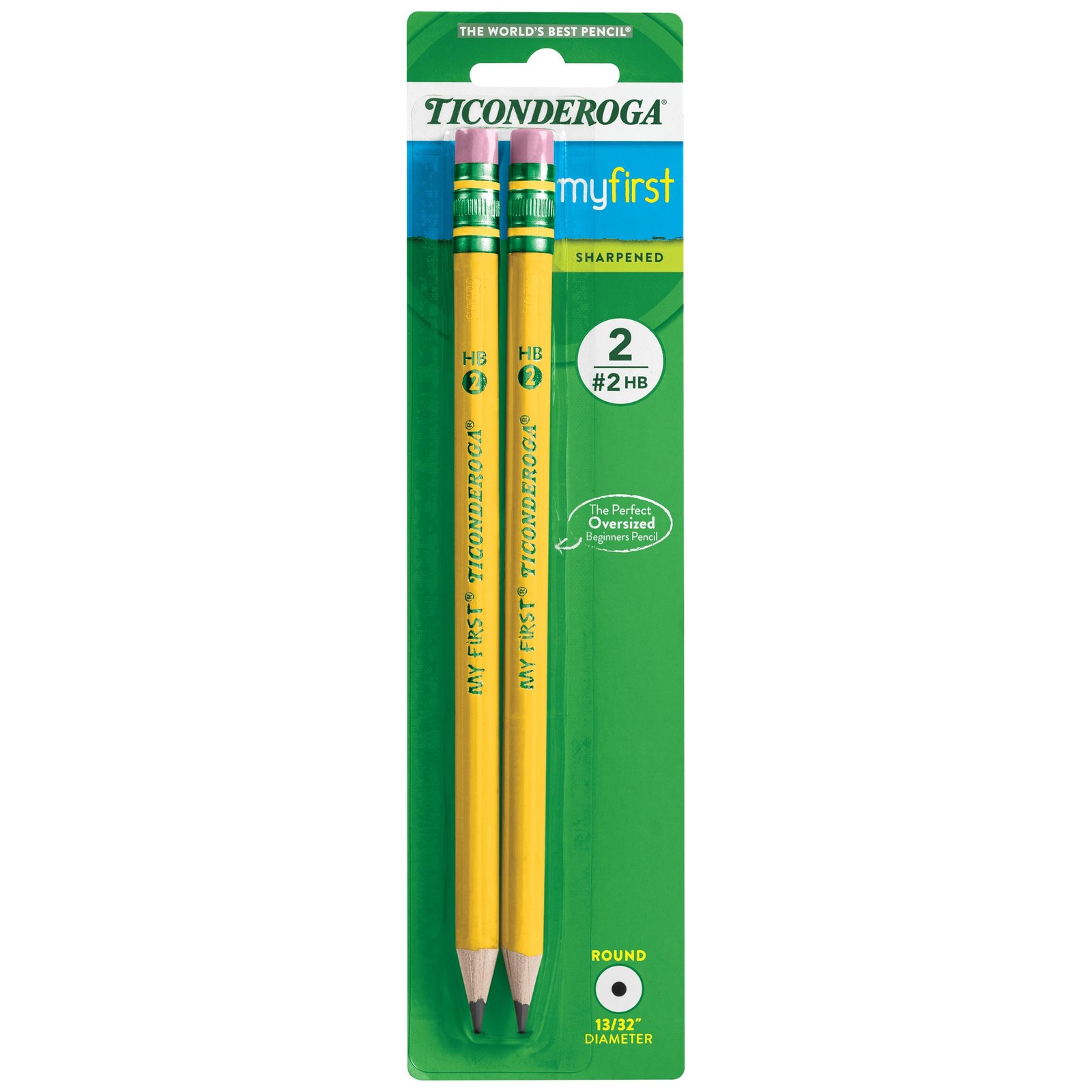 Ticonderoga My First WoodCased Pencils, 2 HB Soft, PreSharpened, Yellow, 2 Count