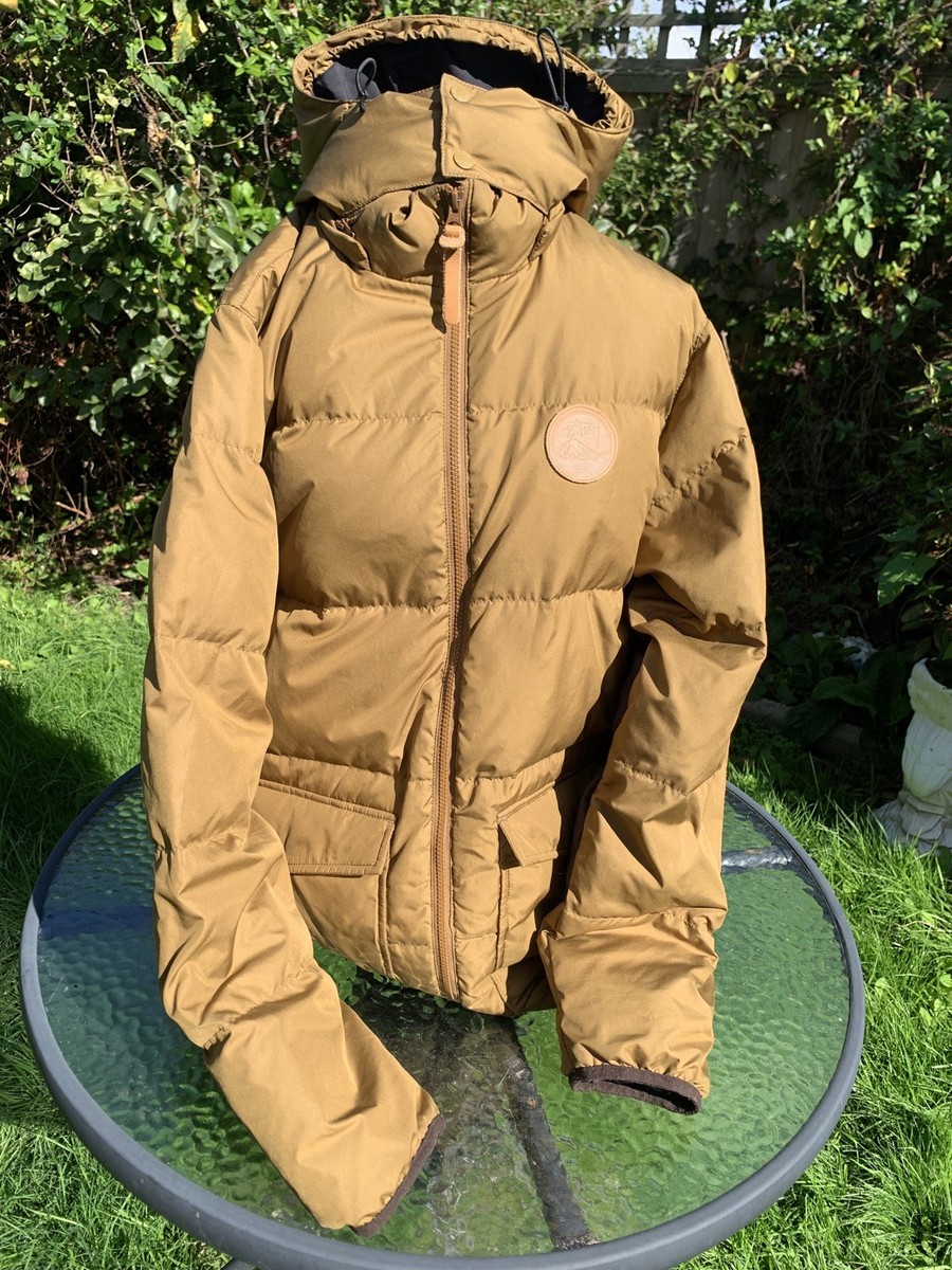 stussy brown down puffer jacket medium 80/20 fill patch logo