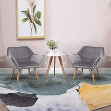 Luxe Velvet-Feel Accent Chair w/ Wide Arms Slanted Back Wood Legs