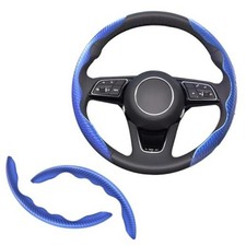 2pcs Universal Fit Carbon Fiber Steering Wheel Cover, Anti-Skid Steering blue