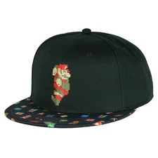 Super Mario Hat Embroidered Mario Patch Adult Flat Bill Adjustable Baseball Cap