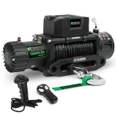 STEGODON Electric Winch 13000lbs 12V Synthetic Rope Truck Trailer Towing OffRoad