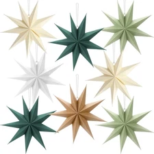 8 Pack Sage Green 9-Pointed Paper Star Lantern Christmas Hanging Paper Lampsh...