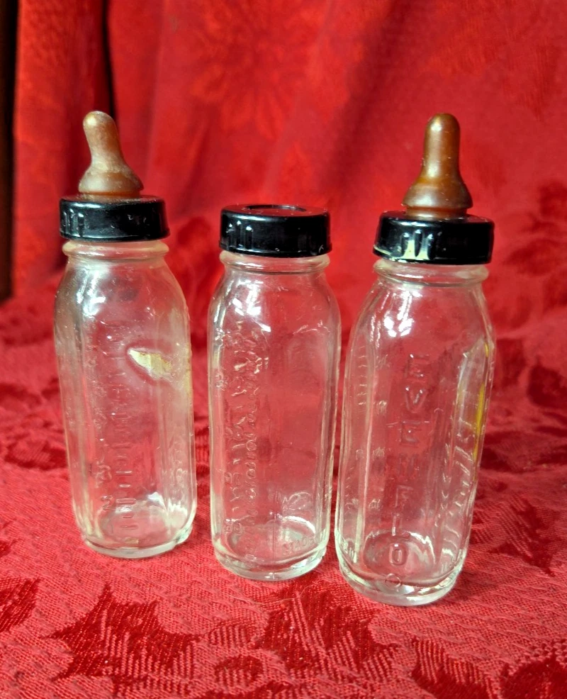 3 Rare Vintage Doll's Evenflo Mini Glass Baby Bottles USA READ