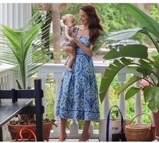 Tory Burch Ramona Fit & Flare Dress Floral Blue Silk Blend celeb Runway 12 $450