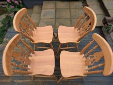 Farmhouse Vintage Pine Dining Chairs Fiddle Back Set of 4