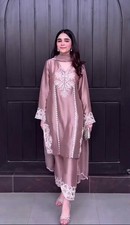 Bollywood Look Heavy Natural Crep Silk Salwar Kameez With Dupatta For Party Wear
