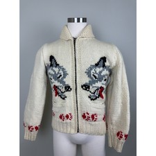 RARE Vintage 1950s Wolf Mary Maxim Cowichan Sweater Wool 100 Large