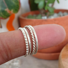Handmade Sterling Silver Stacking Rings Set: Twisted, Beaded, Hammered All Size