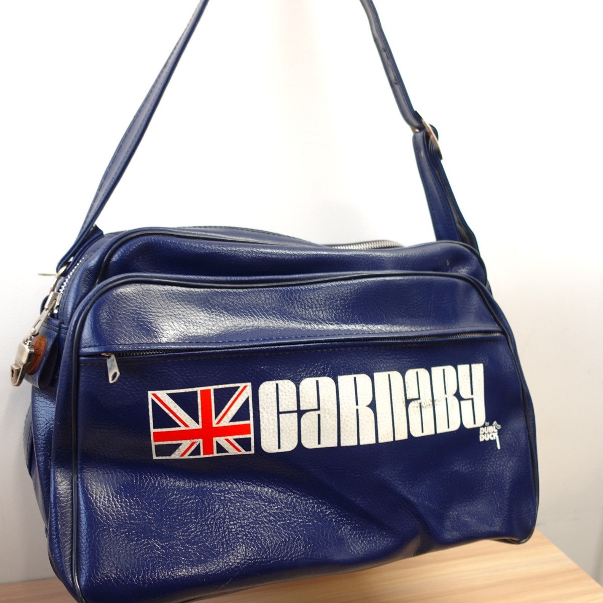 70s Vintage Flight Bag Faux Leather Carnaby Union Jack Swinging