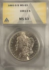 1881-S  Morgan Silver Dollar ANACS MS 63.   Beautiful Coin  s/b graded higher