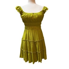 Trixx Mini Dress Womens Medium Lime Green Smocked Tiered Ruffle Milkmaid