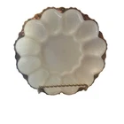 Vtg Anchor Hocking Fire King Deviled Egg Plate Milk Glass Dish w/Gold Trim 10"W