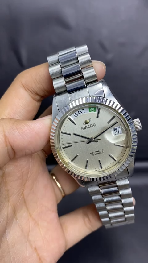 RARE Enicar President Silver Dial Automatic 2169-51-32 Day Date