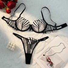 Women's Scallop Embroidered Lace Lingerie Set 2 Piece Bra Panty