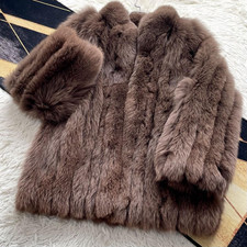 Thick Dyed Fox Fur Coat Real Fur Luxury Size L XL Vintage Japan