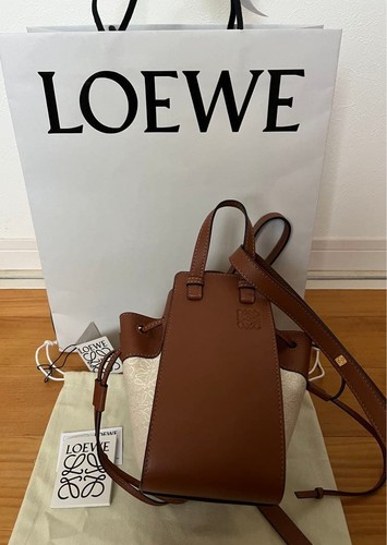 LOEWE Hammock Mini Bag Off-White Tan Leather with Strap and Dust Bag