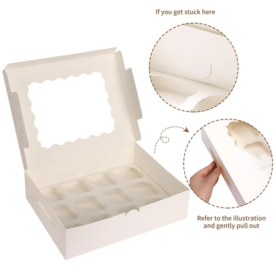 20pcs 13x10x3.5 Inch White Cupcake Boxes with Windows, Inserts for Muffins - Image 4 of 4