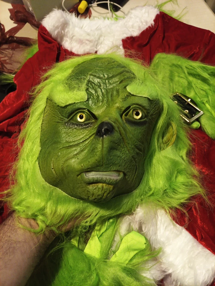 Disfraz de Grinch adulto máscara y conjunto 6 piezas. US XL Foto 2 de 4