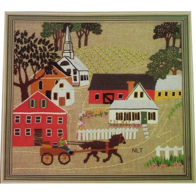 Vintage Crewel Embroidery Kit Elsa Williams Americana Townscape Large Size