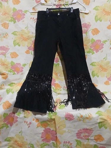 Ashley Stewart Black Sequin Tassels Jeans "American BAZI