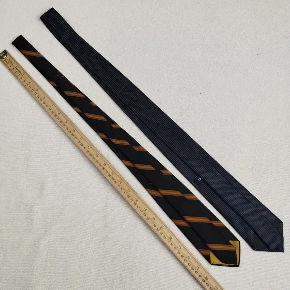 Лот из 2 черных официальных галстуков Croft&Barrow Wembley синие пунктирные и коричневые в полоску - Изображение 3 из 4