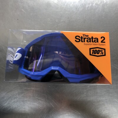 100% Strata 2 Goggles Blue w/ Mirror Lens for ATV UTV Offroad Motocross Riding