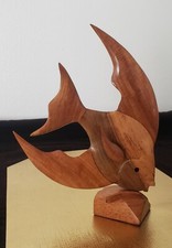 HANDCARVED JAMAICAN NATURAL WOODEN TROPICAL ANGELFISH 1O"H x 9"L x 2"W 