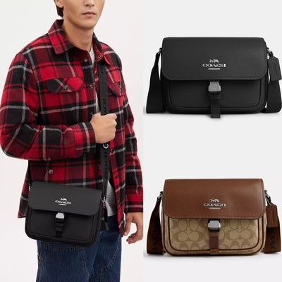 NWT Coach CR098 CR131 Pace Messenger Bag Black/ In Signature Canvas Khaki Saddle