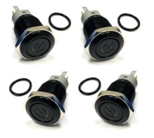 4pc Black 19mm 12V BLUE Power logo LED on/off Push button switch