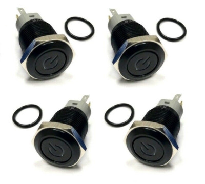 4pc Black 19mm 12V BLUE Power logo LED on/off Push button switch 