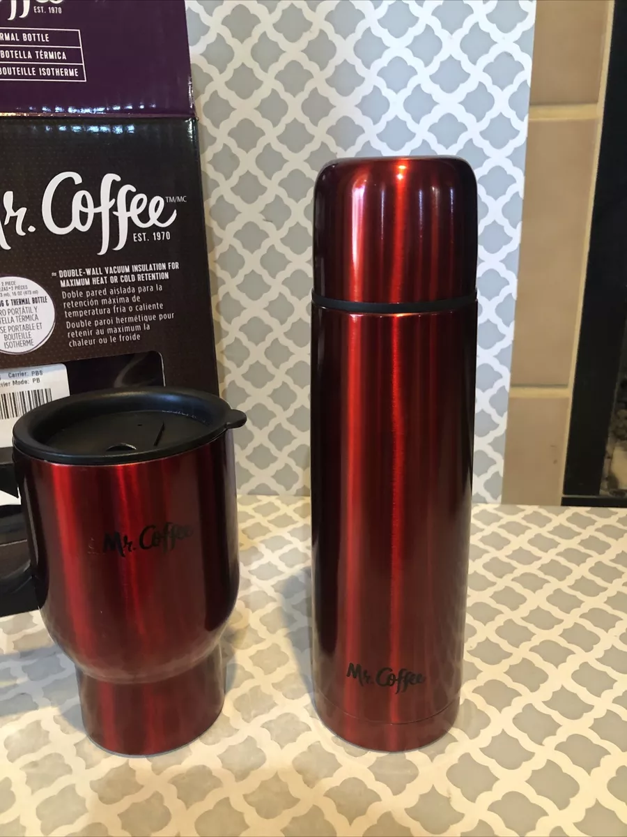 Mr. Coffee 2-Piece Javelin and Travel Mug Set, Red Metallic/Stainless Steel