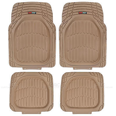 Deep Dish Heavy Duty All Weather Rubber Car Floor Mats 4pc Front Rear Tan Beige