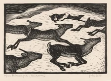 John Savio – Reindeer (Reinkalver) – Sámi Woodcut – Nordic Folk Art Reprint